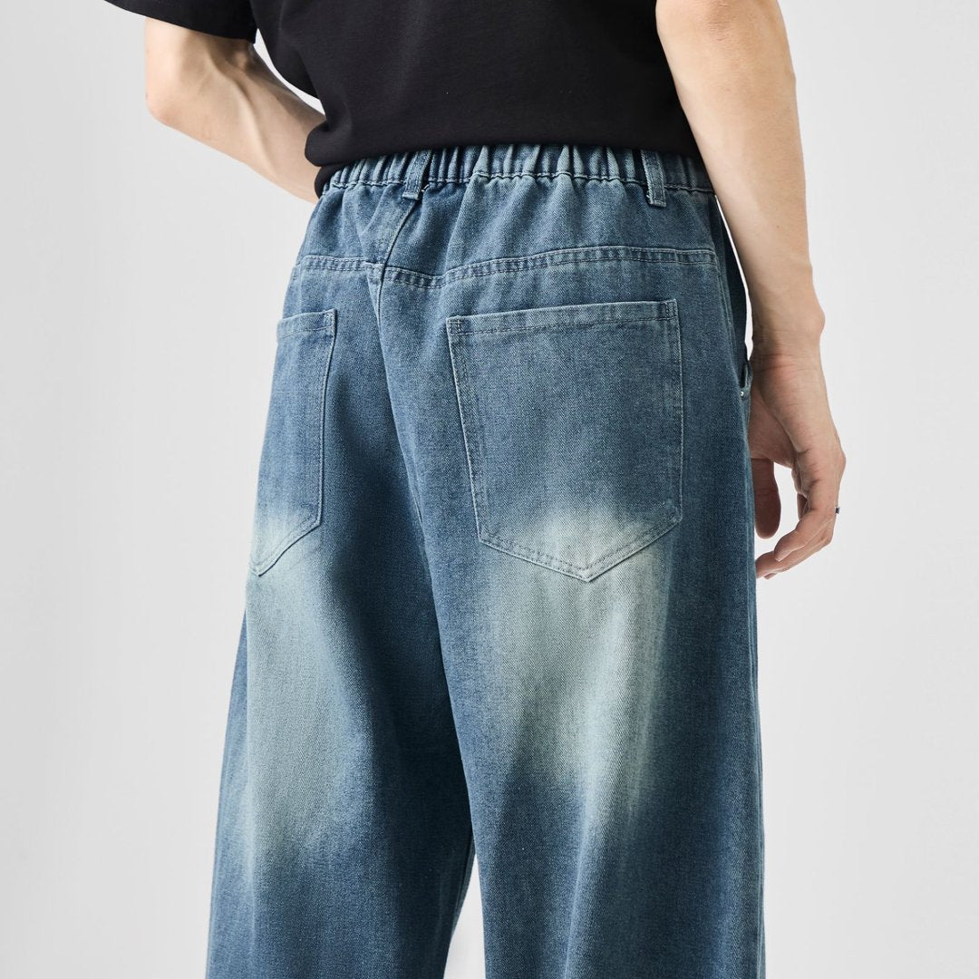 WDUS Men's Curved Blade Baggy Jeans, Wide‑Leg Loose Fit Skater Hip‑Hop Denim Pants