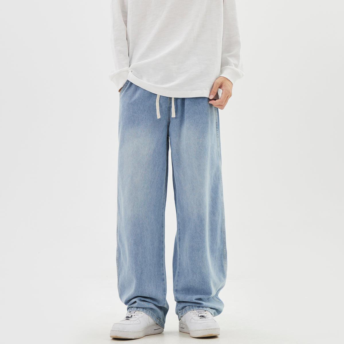 WDUS Relaxed Straight-Leg Drawstring Jeans — Soft Cotton-Blend Denim