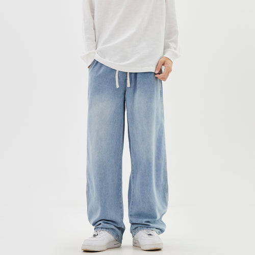 WDUS Relaxed Straight-Leg Drawstring Jeans — Soft Cotton-Blend Denim