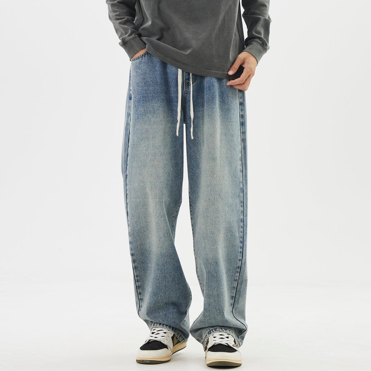 WDUS Men's Relaxed Straight Leg Jeans — Mid-Rise Streetwear Denim