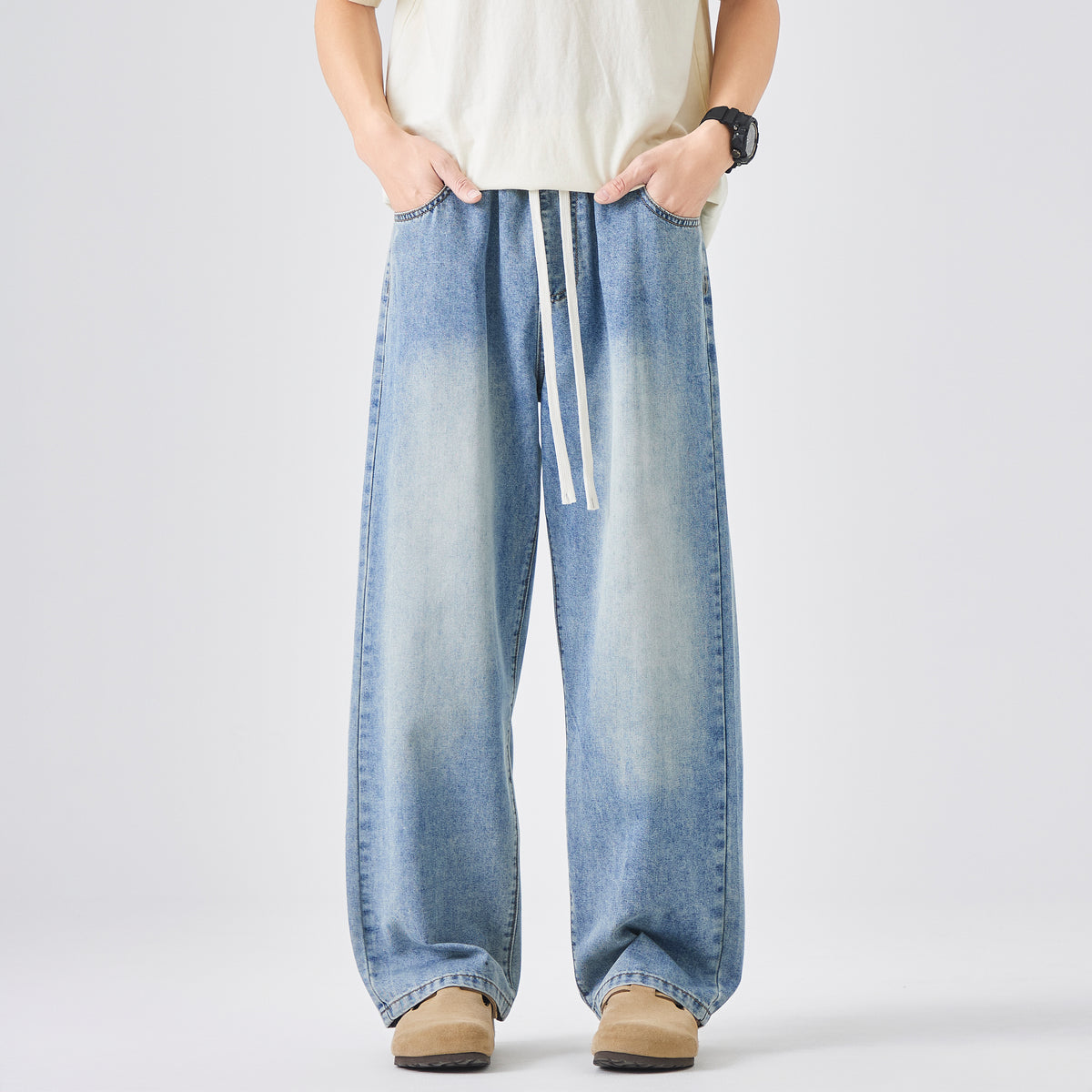 WDUS Men's Relaxed Straight Leg Jeans — Mid-Rise Streetwear Denim
