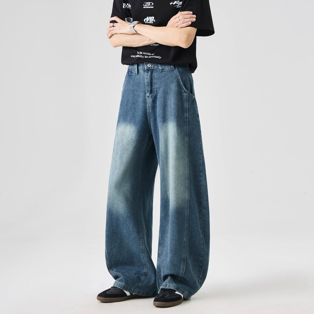 WDUS Men's Curved Blade Baggy Jeans, Wide‑Leg Loose Fit Skater Hip‑Hop Denim Pants