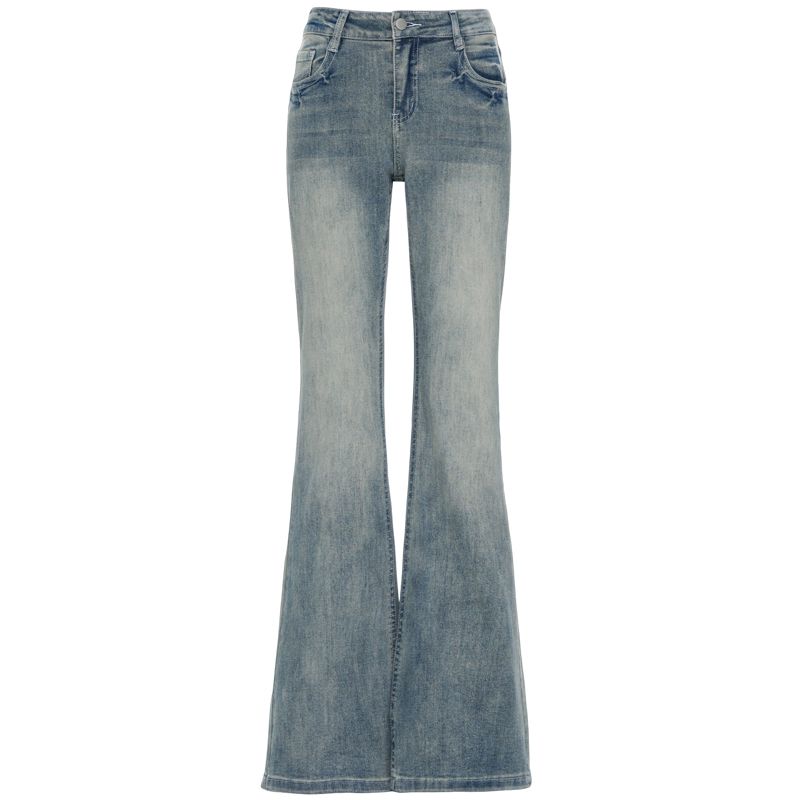 Early autumn new washed old non stick leg slightly flared jeans 2026 light color low waist blue elastic pants