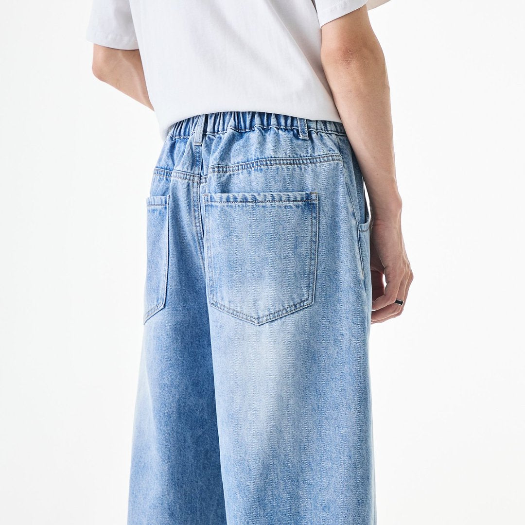 WDUS Men's Curved Blade Baggy Jeans, Wide‑Leg Loose Fit Skater Hip‑Hop Denim Pants