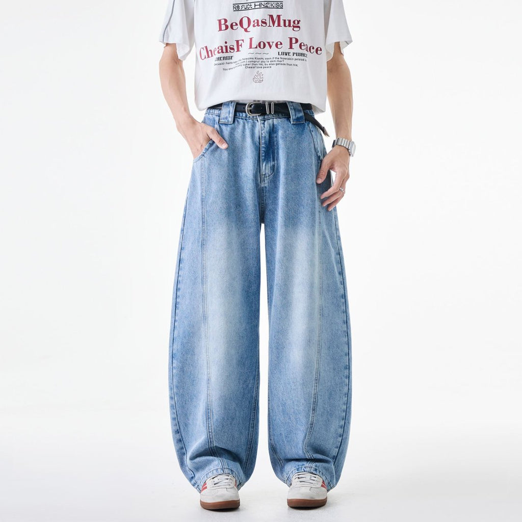 WDUS Men's Curved Blade Baggy Jeans, Wide‑Leg Loose Fit Skater Hip‑Hop Denim Pants